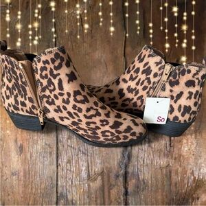 SO Leopard Print Ankle Booties